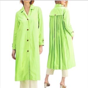 Alfani Garden Oasis Lime Green Pleated Back Statement Trench Coat Large Petite